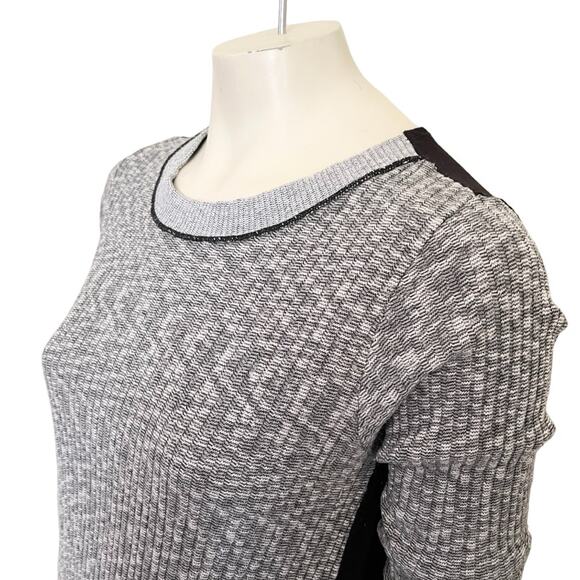 PETE Collection Stretchy Long Sleeve Mixed Media Sweater in Gray Black SZ S - Picture 3 of 9